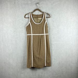 Micheal Kors Sz8 Tan Lace Floral White Trim Shift Dress Lined